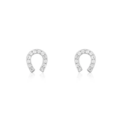 The Lovery Mini Diamond Horseshoe Stud Earrings In Blue