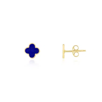 The Lovery Mini Lapis Clover Stud Earrings In Blue