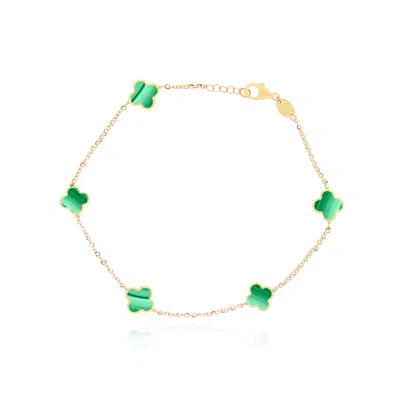 The Lovery Mini Malachite Clover Bracelet In Burgundy