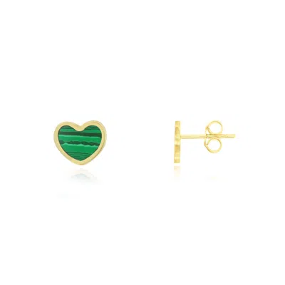 The Lovery Mini Malachite Heart Stud Earrings In Gold