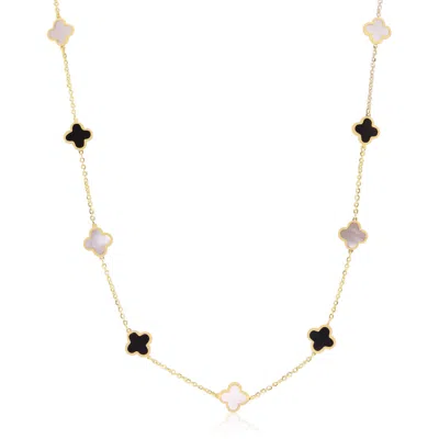 The Lovery Mini Mother Of Pearl And Onyx Mixed Clover Necklace In Multi