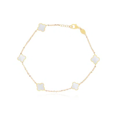 The Lovery Mini Mother Of Pearl Clover Bracelet In Transparent