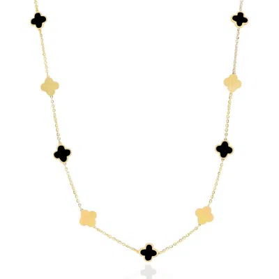 The Lovery Mini Onyx And Gold Clover Necklace In Black