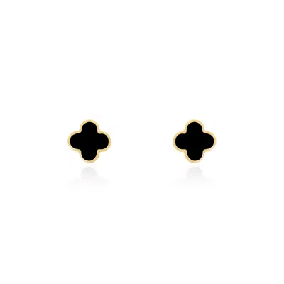 The Lovery Mini Onyx Clover Stud Earrings In Black