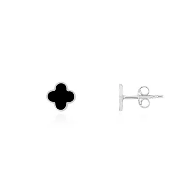 The Lovery Mini Onyx Clover Stud Earrings White Gold In Black