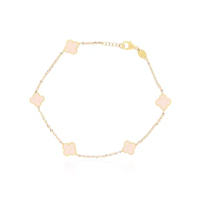 The Lovery Mini Pink Pearl Clover Bracelet In Multi
