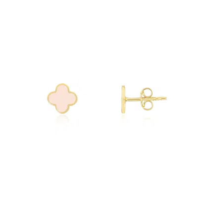 The Lovery Mini Pink Pearl Clover Stud Earrings In Gold