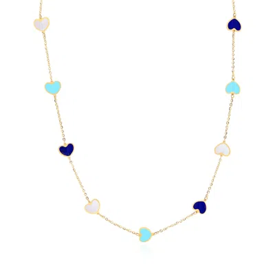 The Lovery Mixed Blue Heart Station Necklace In Multi