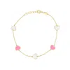The Lovery Mother Of Pearl And Bubblegum Pink Mixed Heart Station Bracelet In Pink