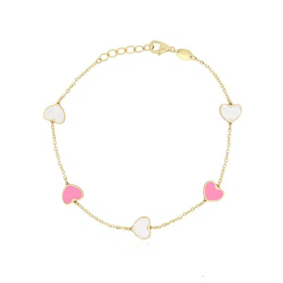 The Lovery Mother Of Pearl And Bubblegum Pink Mixed Heart Station Bracelet