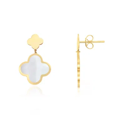 The Lovery Mother Of Pearl And Gold Clover Drop Earrings In Multi