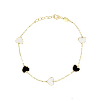 The Lovery Mother Of Pearl And Onyx Heart Station Bracelet In Multi