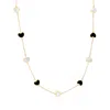 The Lovery Mother Of Pearl And Onyx Mixed Heart Station Necklace In Multi