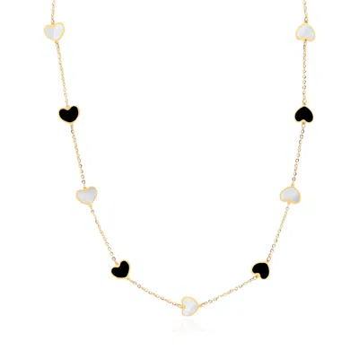 The Lovery Mother Of Pearl And Onyx Mixed Heart Station Necklace In Multi