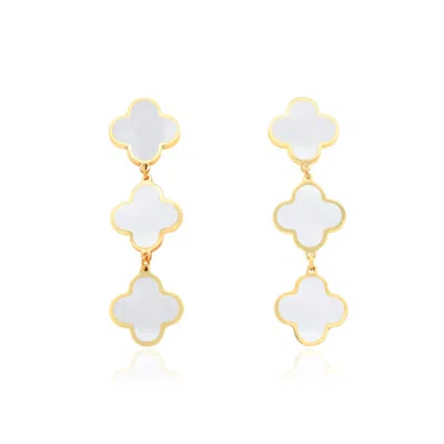 The Lovery Mother Of Pearl Clover Dangle Earrings 1.25 Inches