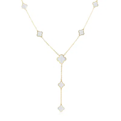 The Lovery Mother Of Pearl Clover Station Lariat Necklace In Multi