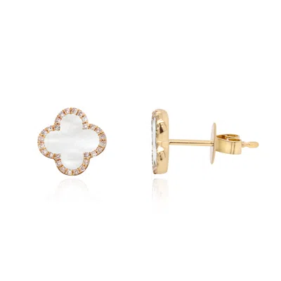 The Lovery Mother Of Pearl Diamond Clover Stud Earrings In Silver