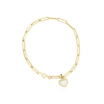The Lovery Mother Of Pearl Heart Paperclip Bracelet In White