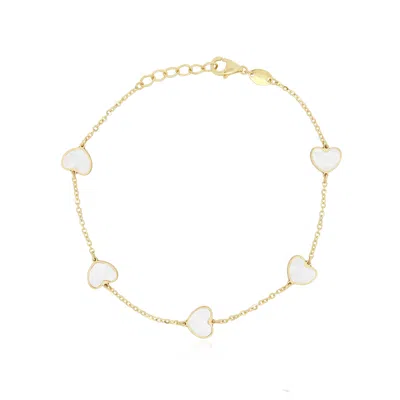 The Lovery Mother Of Pearl Heart Station Bracelet In Silver