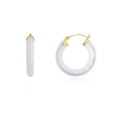The Lovery Mother Of Pearl Hoop Earrings In Purple