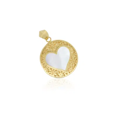 The Lovery Mother Of Pearl Lace Heart Charm 22mm In Silver