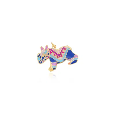The Lovery Multicolored Enamel Rhino Charm In Blue