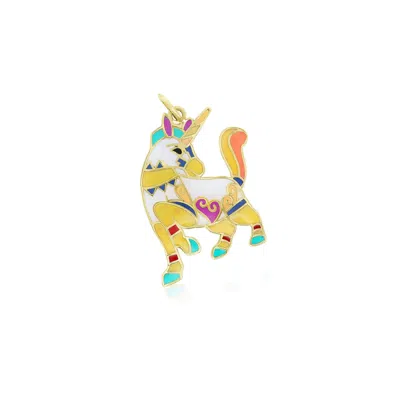 The Lovery Multicolored Enamel Unicorn Charm In Gold