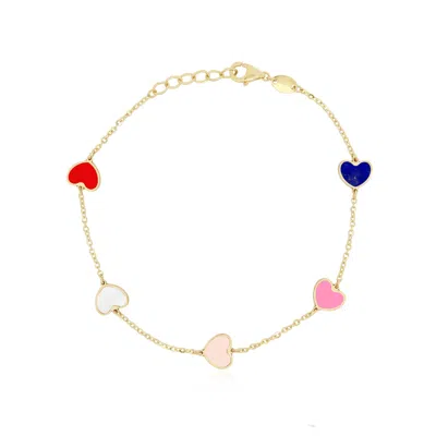 The Lovery Multicolored Mixed Heart Station Bracelet In Pink