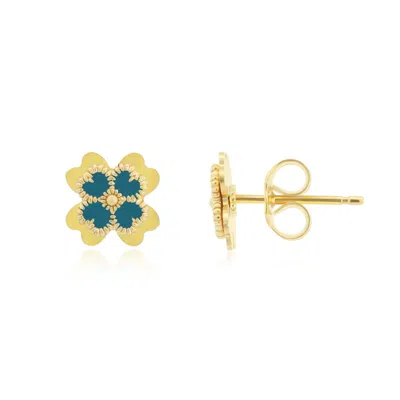 The Lovery Ocean Blue Enamel Four Leaf Clover Stud Earrings In Multi