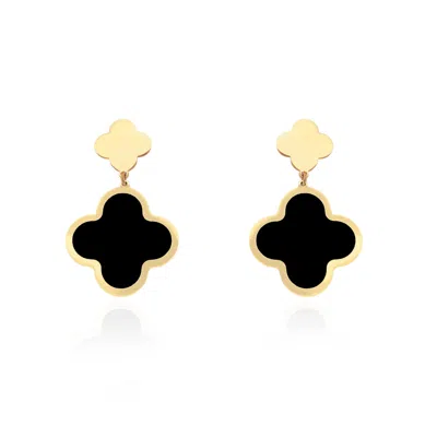 The Lovery Onyx And Gold Clover Drop Earrings