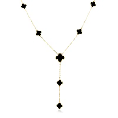 The Lovery Onyx Clover Station Lariat Necklace In Black