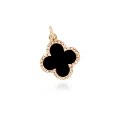The Lovery Onyx Diamond Clover Charm In Gold