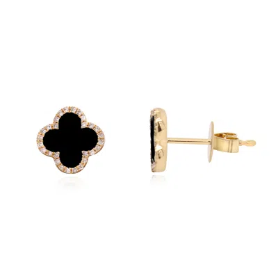 The Lovery Onyx Diamond Clover Stud Earrings In Blue