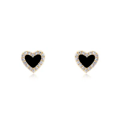 The Lovery Onyx Diamond Halo Heart Stud Earrings In Black