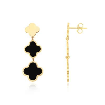 The Lovery Onyx Graduating Clover Dangle Earrings In Black