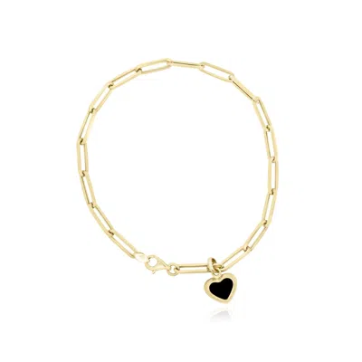 The Lovery Onyx Heart Paperclip Bracelet In Black