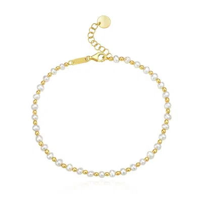 The Lovery Pearl And Gold Bead Bracelet In Beige