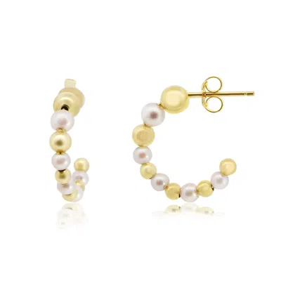 The Lovery Pearl And Gold Hoop Earrings In Beige