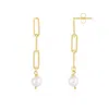 The Lovery Pearl Paperclip Link Earrings In Beige