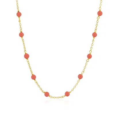 The Lovery Pink Coral Bead Station Necklace In Multi