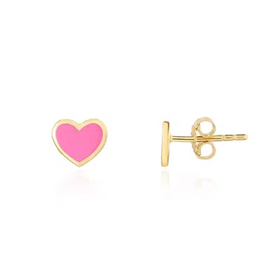 The Lovery Pink Enamel Heart Stud Earrings In Multi