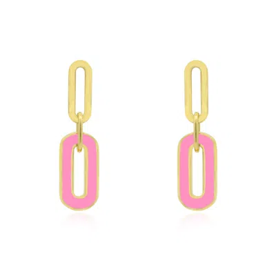 The Lovery Pink Enamel Paperclip Link Earrings In Multi