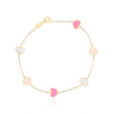 The Lovery Pink Mixed Heart Station Bracelet In Multi