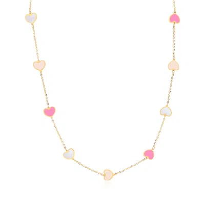 The Lovery Pink Mixed Heart Station Necklace In Gold