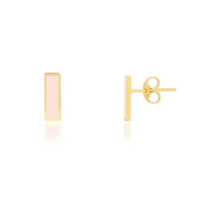 The Lovery Pink Pearl Bar Stud Earrings In Gold