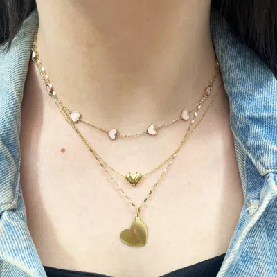 The Lovery Pink Pearl Heart Station Necklace In Gold