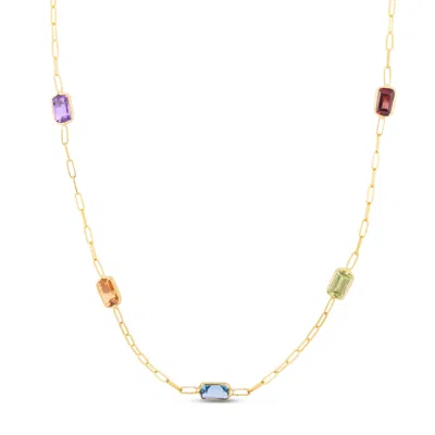 The Lovery Rainbow Gemstone Paperclip Necklace In Multi