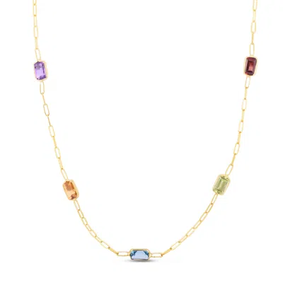 The Lovery Rainbow Gemstone Paperclip Necklace In Gold