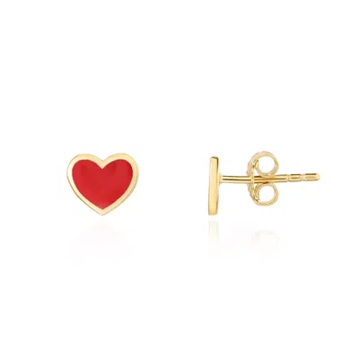 The Lovery Red Enamel Heart Stud Earrings In Multi