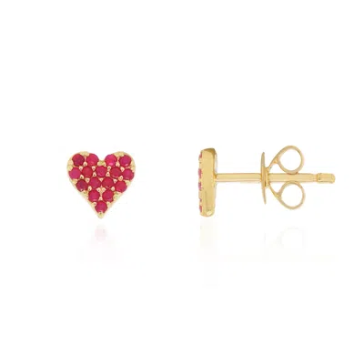 The Lovery Ruby Heart Stud Earrings In Pink
